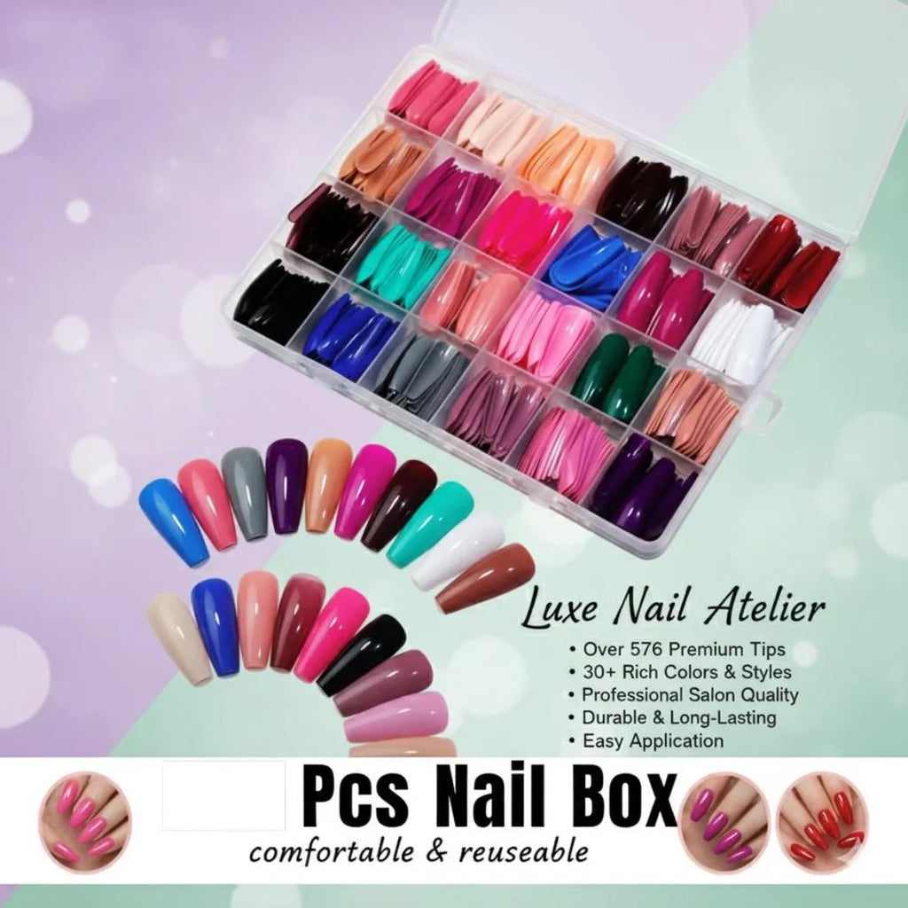 Pack Of 2 576 Pcs Artificial Nails With Free Nail Glue Made Of Abs Plastic In Multicolor