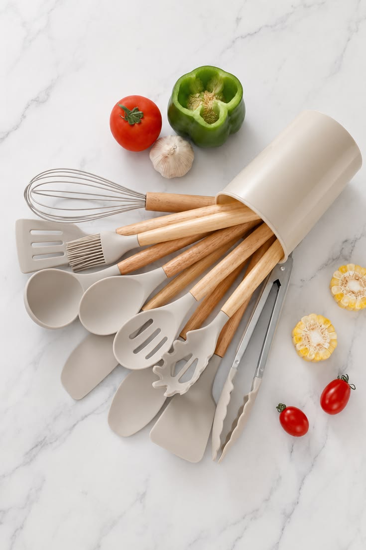 12 Pcs Silicone Cooking Utensils Kitchen Utensil Set | Heat Resistant Kitchen Non toxic Spatula Set