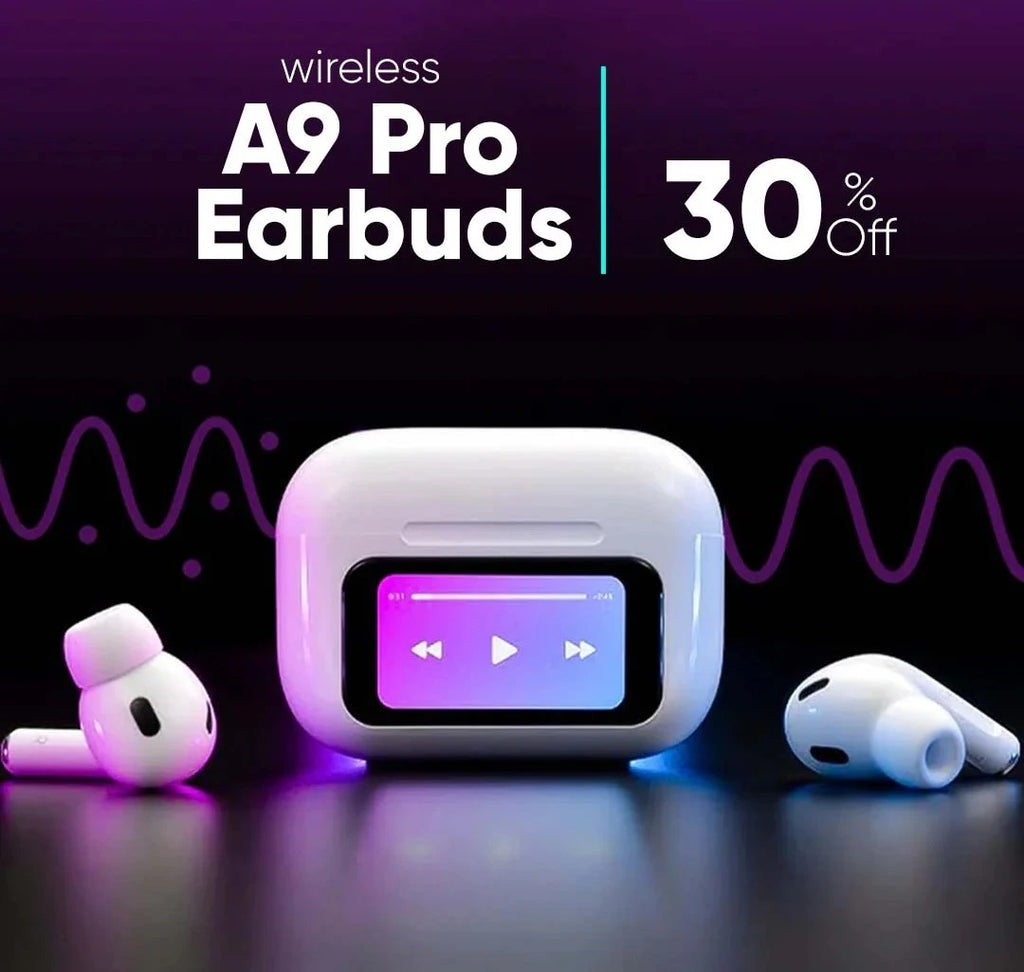 AirPods Touch L.C.D A9 White Bluetooth Earbuds Heavy SoundScreen