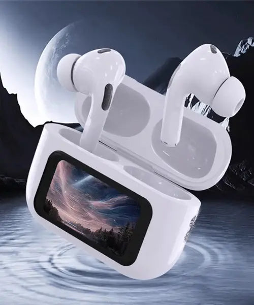 AirPods Touch L.C.D A9 White Bluetooth Earbuds Heavy SoundScreen